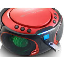 Portable FM radio CD/MP3/USB/bluetotth player with led lighting Lenco, red