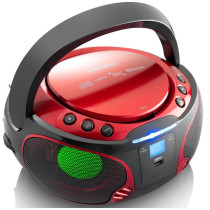 Portable FM radio CD/MP3/USB/bluetotth player with led lighting Lenco, red