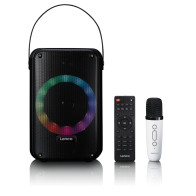 Karaoke system with bluetooth, rechargeable battery, wireless karaoke microphone and disco led lightning Lenco, black