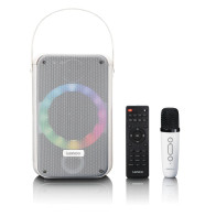 Karaoke system with bluetooth, rechargeable battery, wireless karaoke microphone and disco led lightning Lenco, white