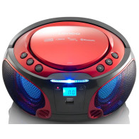 Portable FM radio CD/MP3/USB/bluetotth player with led lighting Lenco, red