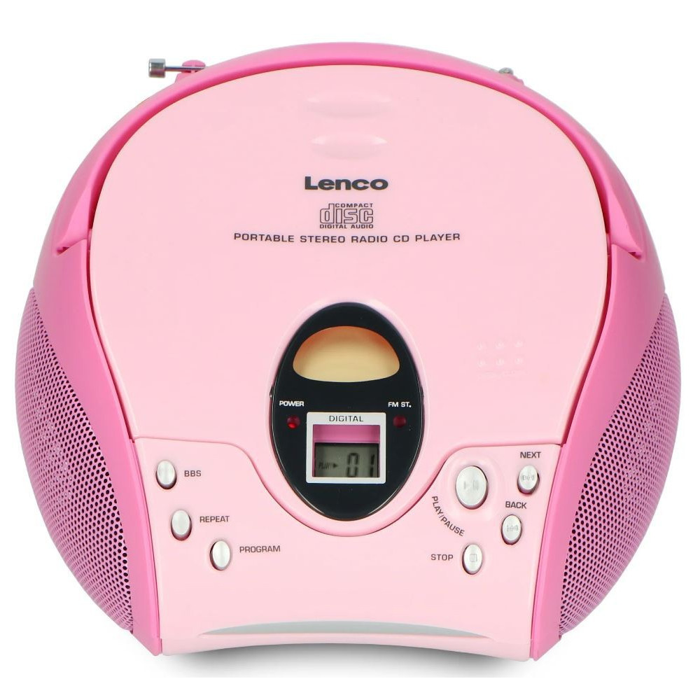 Portable stereo FM radio with CD player Lenco, pink