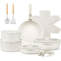 CS Kochsysteme 17-piece Space-Saving Cookware Set, Forged Aluminum, Cream