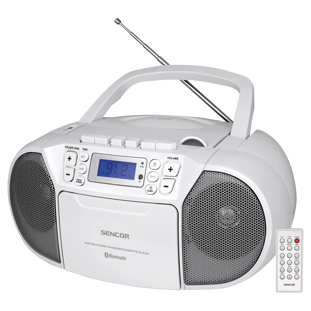 Cassette player with CD, BT Sencor, white