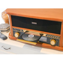 Wooden retro turntable with bluetooth, AM/FM radio, USB encoding, CD player, cassette player, and built-in speakers Lenco, wood