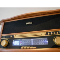 Wooden retro turntable with bluetooth, AM/FM radio, USB encoding, CD player, cassette player, and built-in speakers Lenco, wood