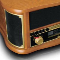 Wooden retro turntable with bluetooth, AM/FM radio, USB encoding, CD player, cassette player, and built-in speakers Lenco, wood