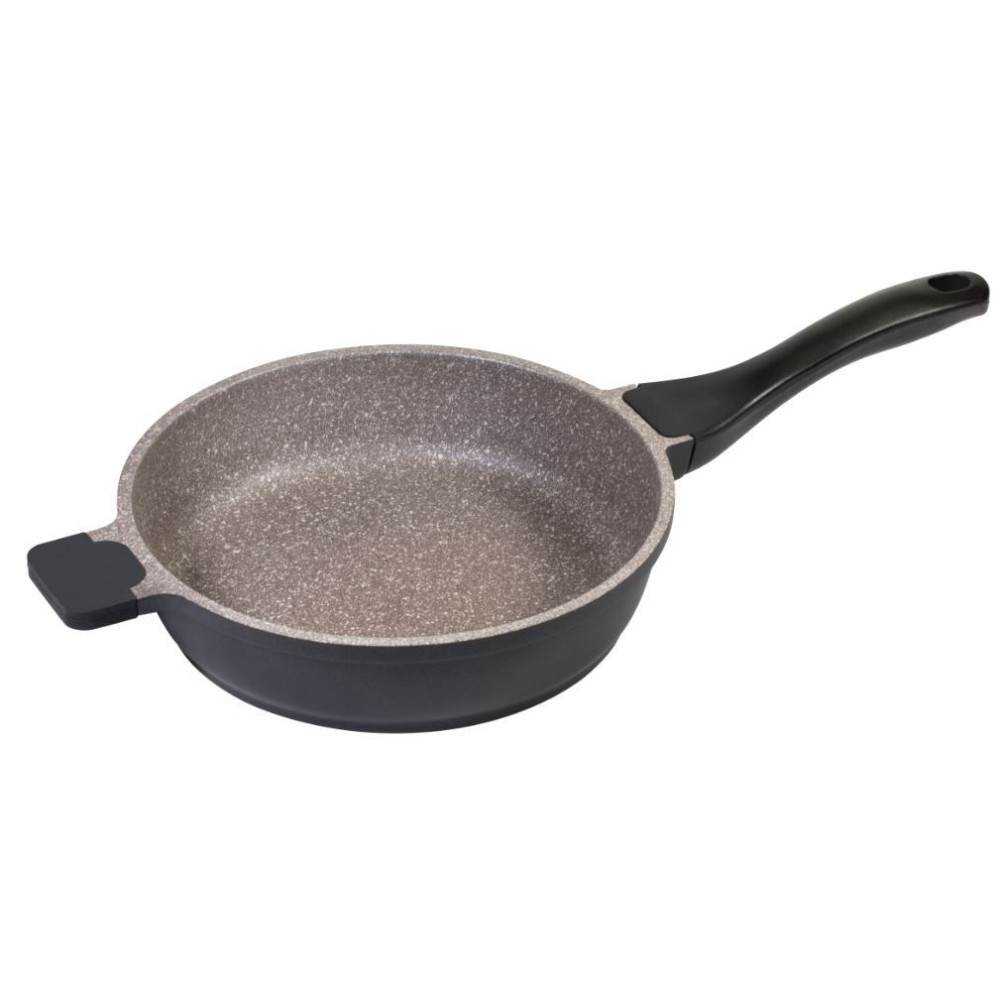 K2 die cast aluminium deep fry pan with GREBLON 5layer granitec in brown color coating 24x6.2cm